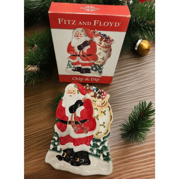 Fitz and Floyd Christmas Santa Chip and Dip Serving Platter NIB XL 17in Long - Picture 1 of 8
